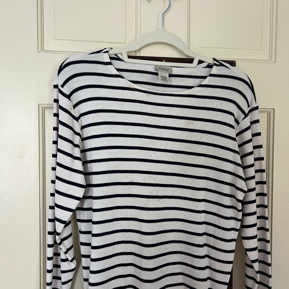 LLBean Navy and White Striped Long Sleeve Top
